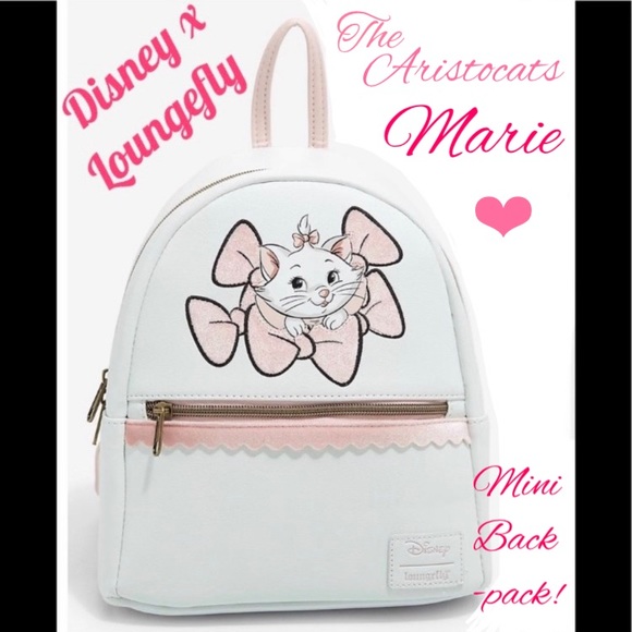 LOUNGEFLY DISNEY THE ARISTOCATS Marie Pastel Pink Velvet MINI BACKPACK! - Picture 1 of 8